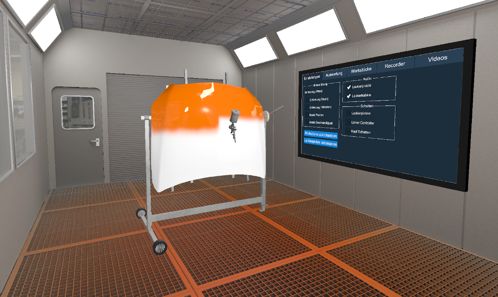 Screenshot der 3D-Anwendung VR-Lackierwerkstatt des Projekts HandLeVR
