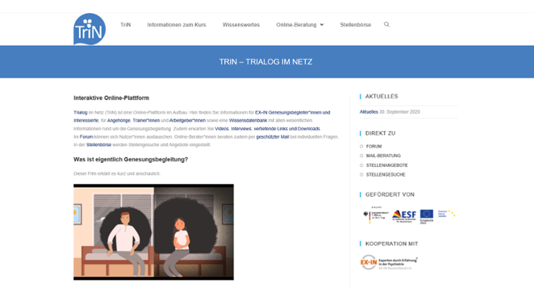Screenshot der Online-Plattform www.trinetz.de